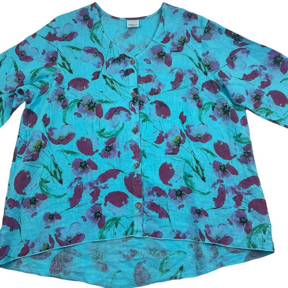 C.M.C. Color Me Cotton Floral Art to Wear Lightweight Button Down Top Women's XL - Picture 2 of 6